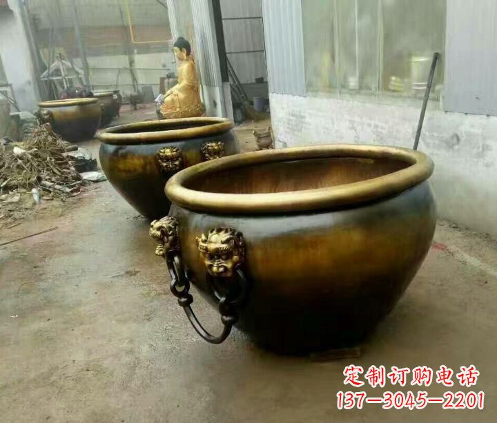许昌铜雕圆形荷花水缸雕塑 (2)