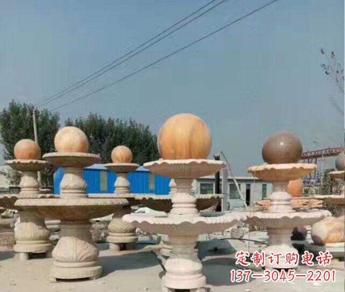 许昌晚霞红多层风水球喷泉石雕