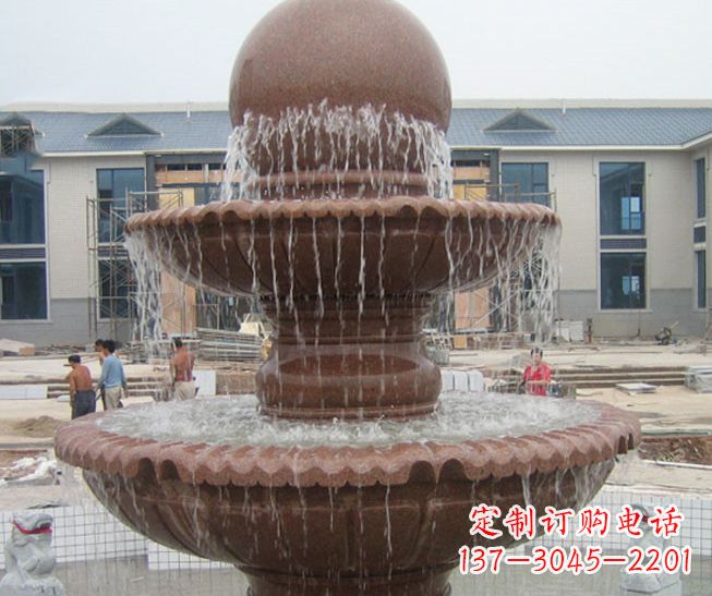 许昌晚霞红风水球多层喷泉石雕 (2)