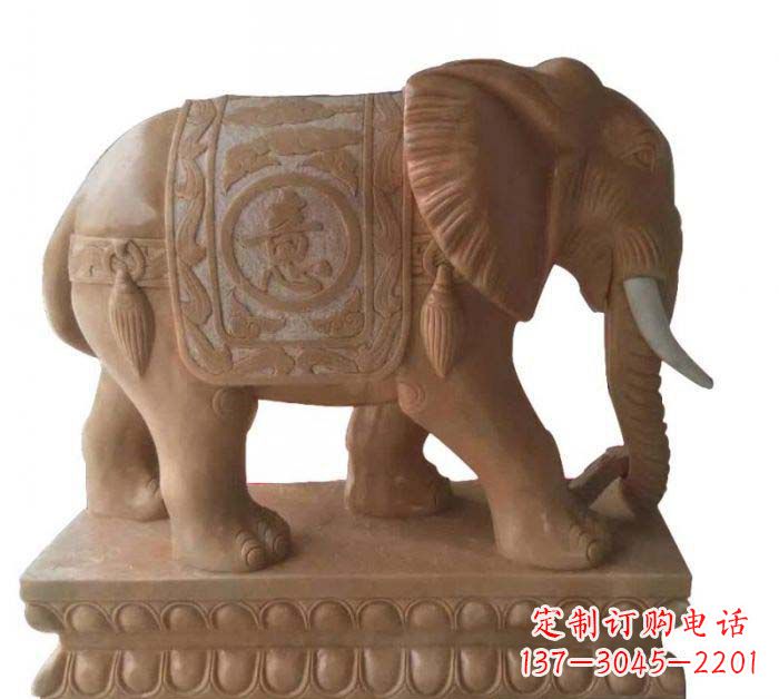 许昌晚霞红吉祥如意大象石雕 (2)