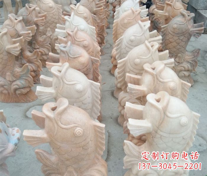 许昌晚霞红喷水鲤鱼公园石雕 (2)