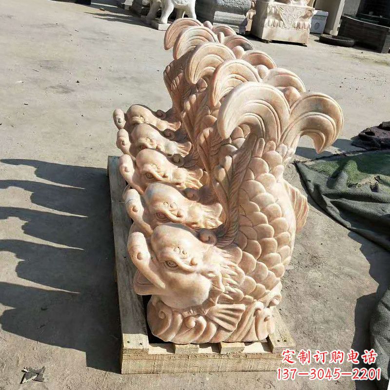 许昌晚霞红喷水鱼石雕-园林水景喷泉动物雕塑摆件