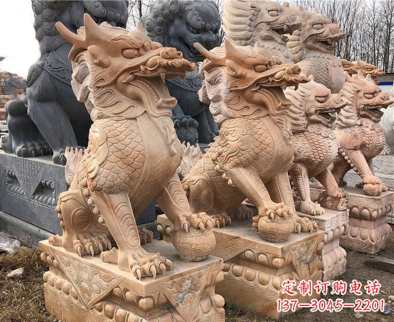 许昌晚霞红麒麟石雕 (2)