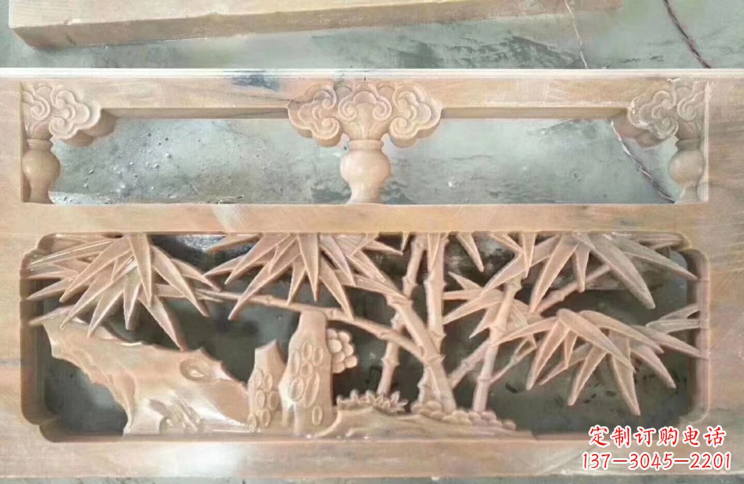 许昌晚霞红石浮雕栏板户外摆件园林景观雕塑
