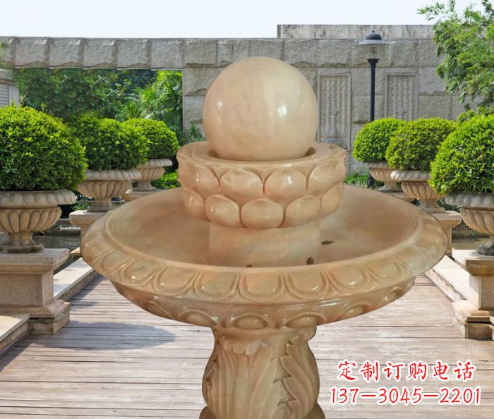 许昌晚霞红双层风水球公园喷泉石雕 (2)