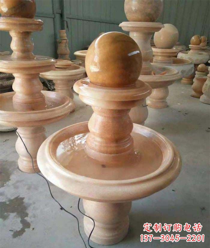许昌晚霞红双层风水球别墅喷泉石雕