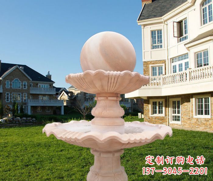 许昌晚霞红双层风水球公园喷泉石雕