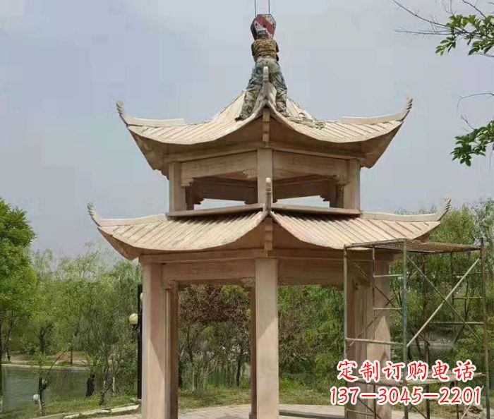 许昌晚霞红双层凉亭石雕 (2)