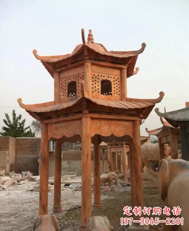 许昌晚霞红双层凉亭石雕
