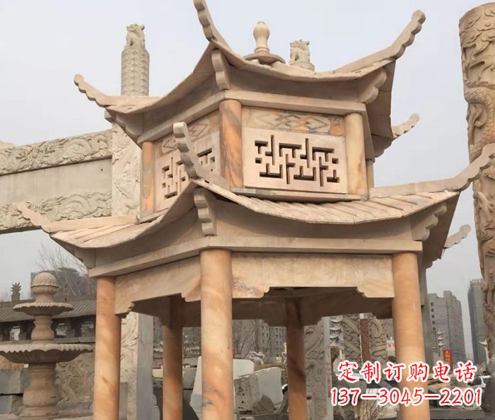 许昌晚霞红双层石雕凉亭
