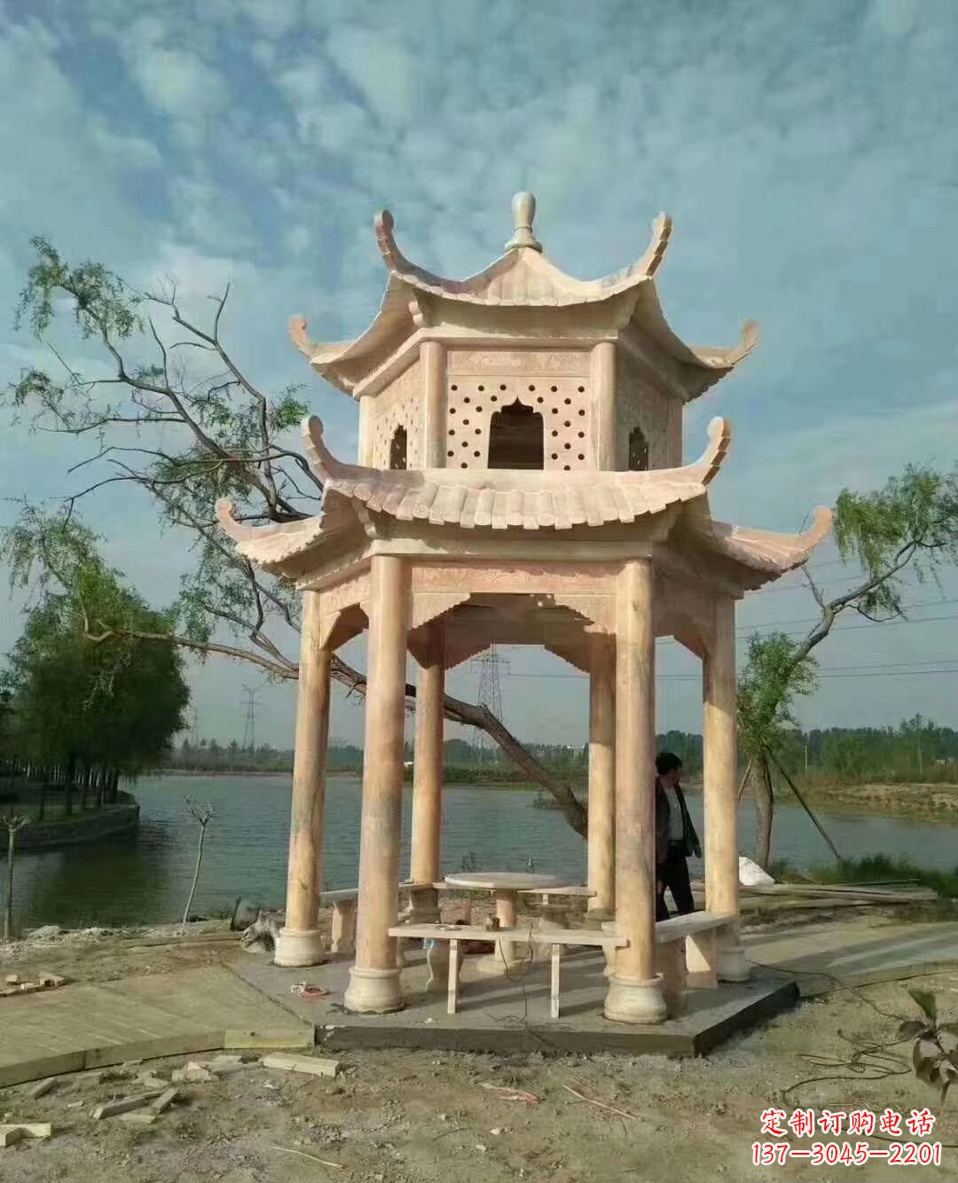 许昌晚霞红双层石凉亭 (2)