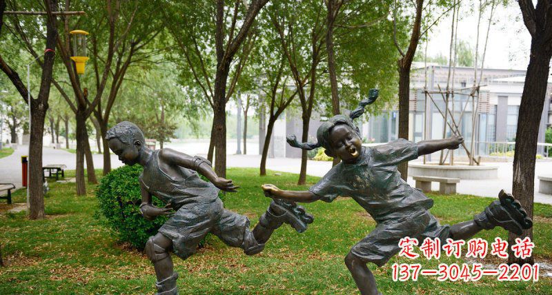 许昌小孩人物玩轮滑铜雕