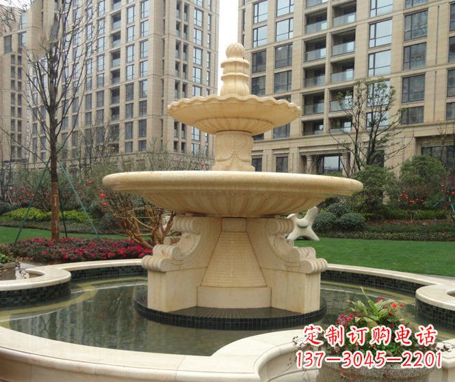 许昌小区景观晚霞红多层喷泉石雕 (3)