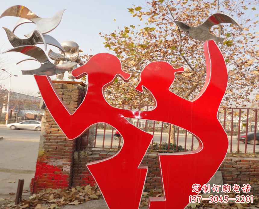 许昌校园不锈钢剪影人物和和平鸽雕塑