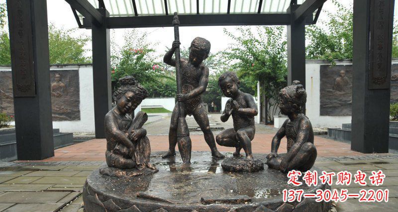 许昌写毛笔字的小孩小品铜雕