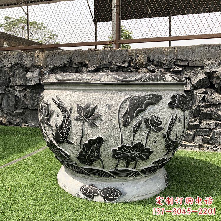 许昌鱼纹水缸石雕