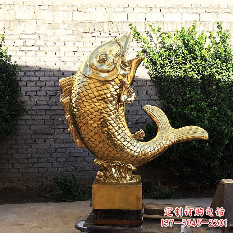 许昌鱼跃景观铜雕-纯铜铸造企业商场动物雕塑摆件