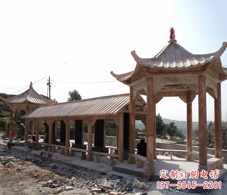 许昌园林晚霞红长廊凉亭景观石雕