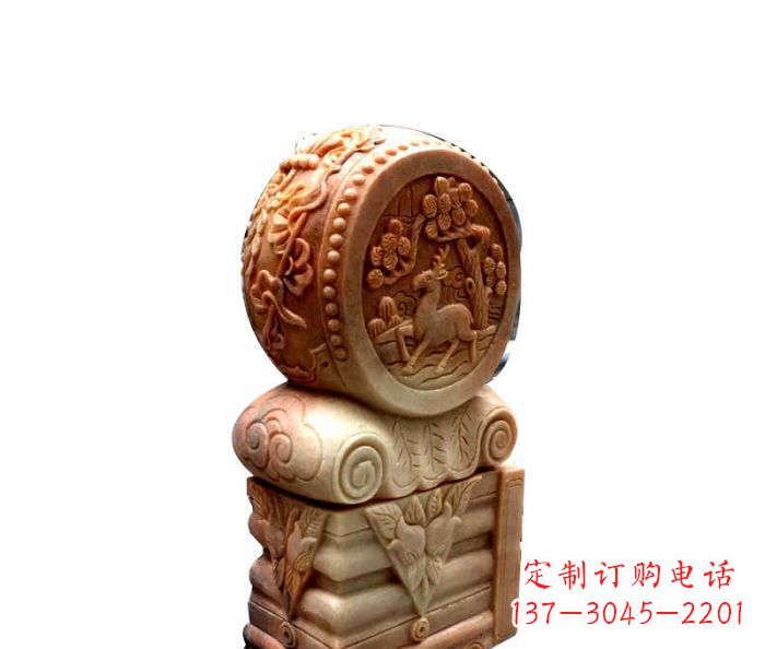 许昌招财石门墩晚霞红抱鼓石